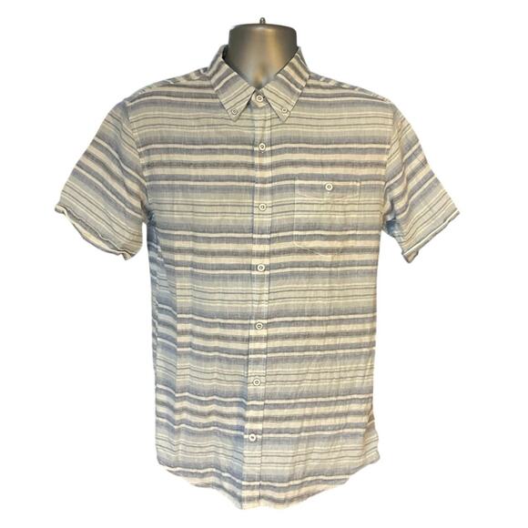 Original Weatherproof Washable Linen Blue Striped Short Sleeve Button Up Size M - Picture 1 of 8